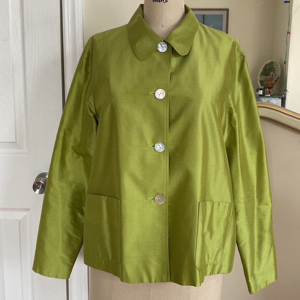 LAST CHANCE 100% silk Vintage Elliott Lauren chartreuse green jacket blazer L